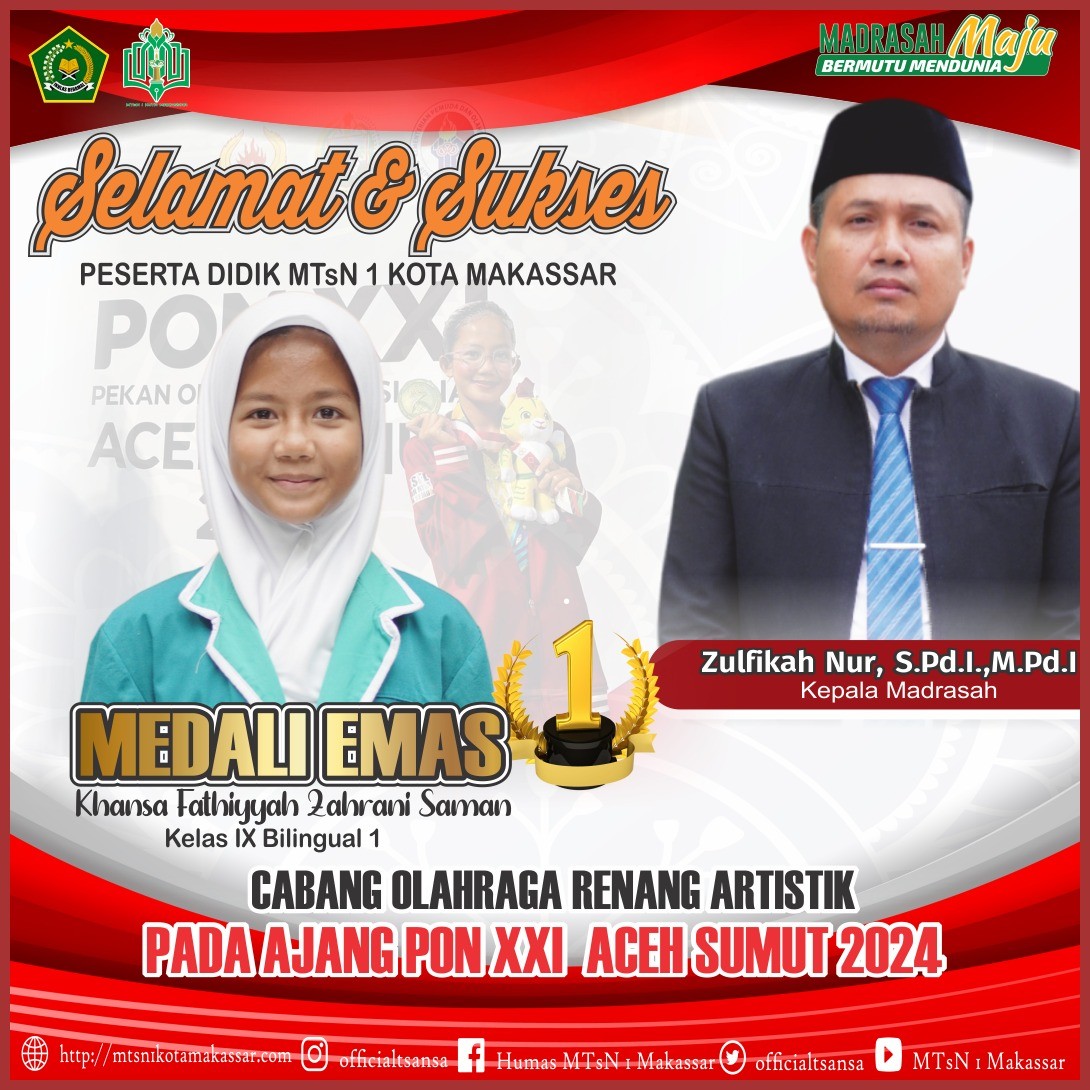 Siswa MTsN 1 Kota Makassar Raih Medali Emas di Ajang PON XXI 2024